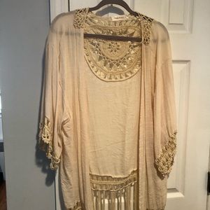 Cream color crochet kimono